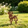 Kreatives Gartengeschenk Metall Dackel Gartenstecker Rostige Tier Silhouette Dekoratives Hof Terrassen Ornament Kunst für Außen Rasen Weg,