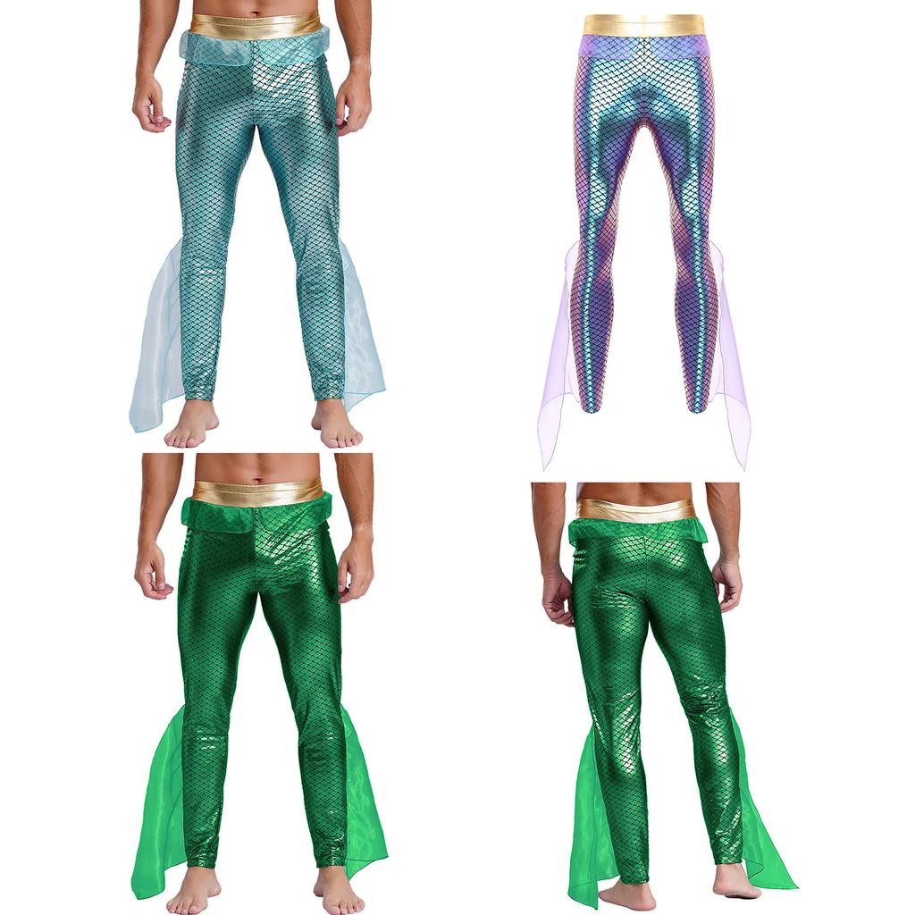 Men's Fishscale Print Leggings - Shiny Mermaid Pants with Elastic Waist for Halloween & Sea King Cosplay