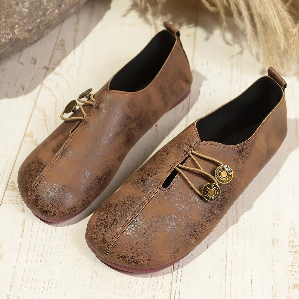 Autumn New Thick-soled Solid-color Buttons Lazy Large-size Single Shoes