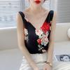 Women's 24-Year Printed Silk Camisole - Round Neck and V-Neck Satin Mulberry Silk Top for Summer Suit Layering