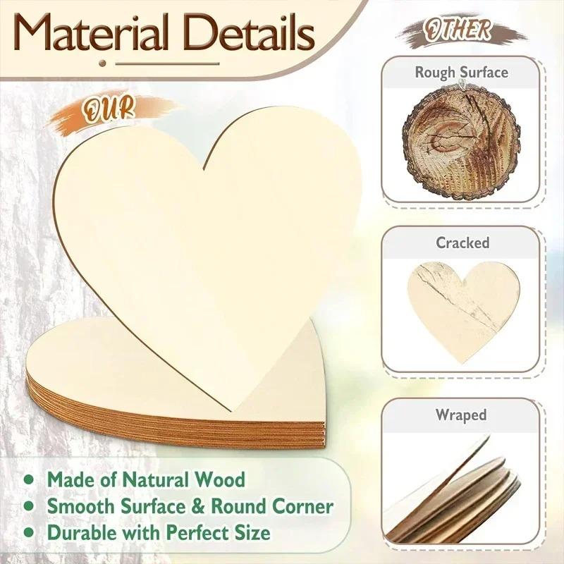 4-6cm Unfinished Wooden Hearts, Blank Wood Heart Slices for DIY Craft, Art, Home Decor, Wedding, Valentine's Day Projects