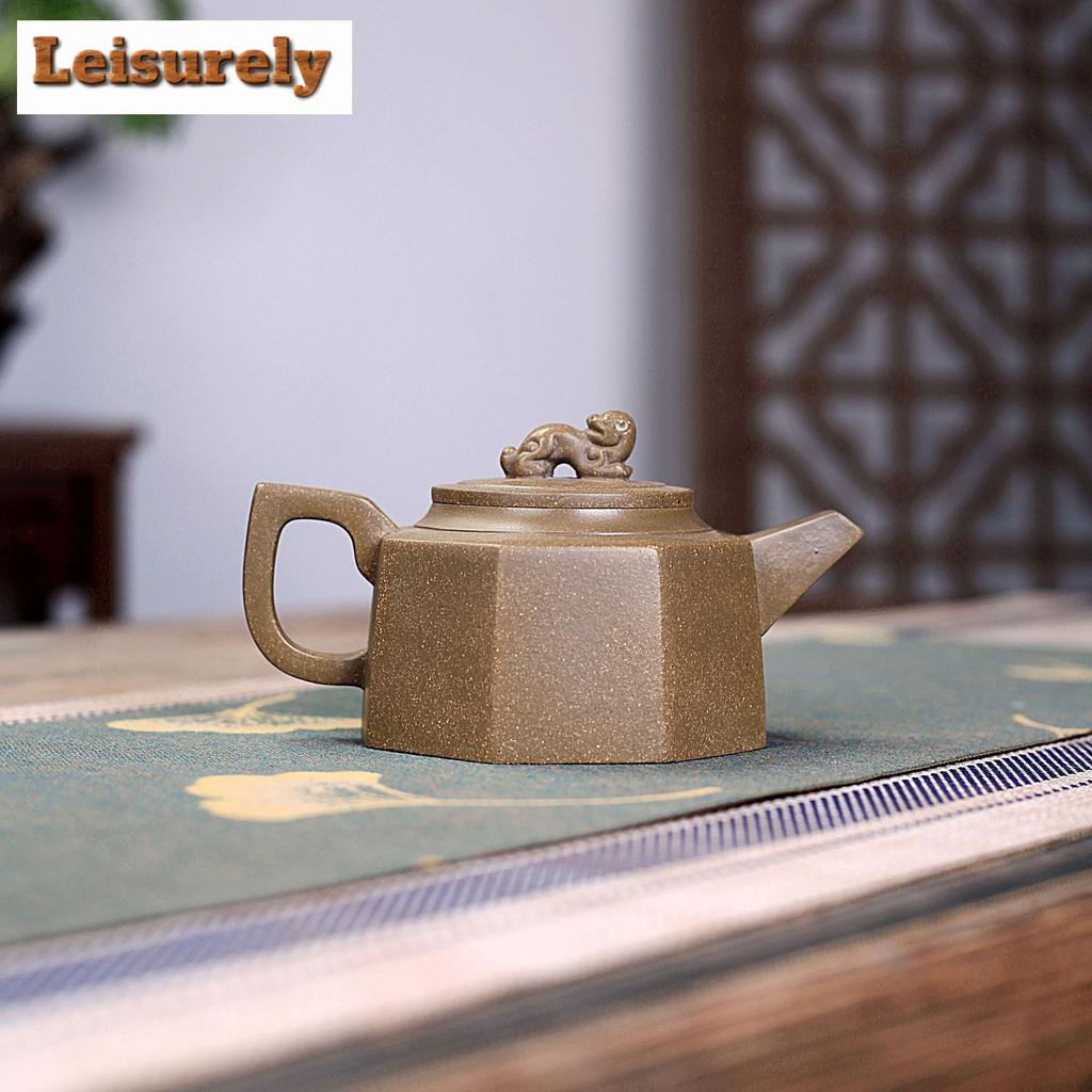 280ml Yixing Purple Clay Teapots Handmade Octagonal Auspicious Beast Pot Raw Ore  Dragon's Back Mud Tea Brewing Kettle Zisha Tea