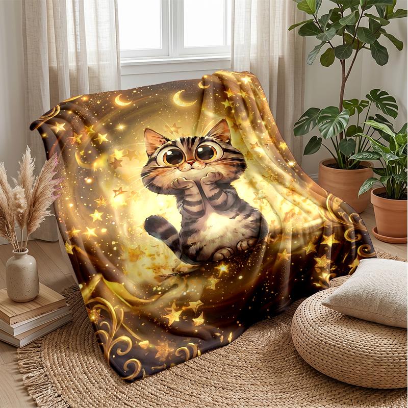 Golden Autumn Cat Theme blanket Lightweight Warm Flannel Blanket Decorative Throw Blanket for Home Decoration