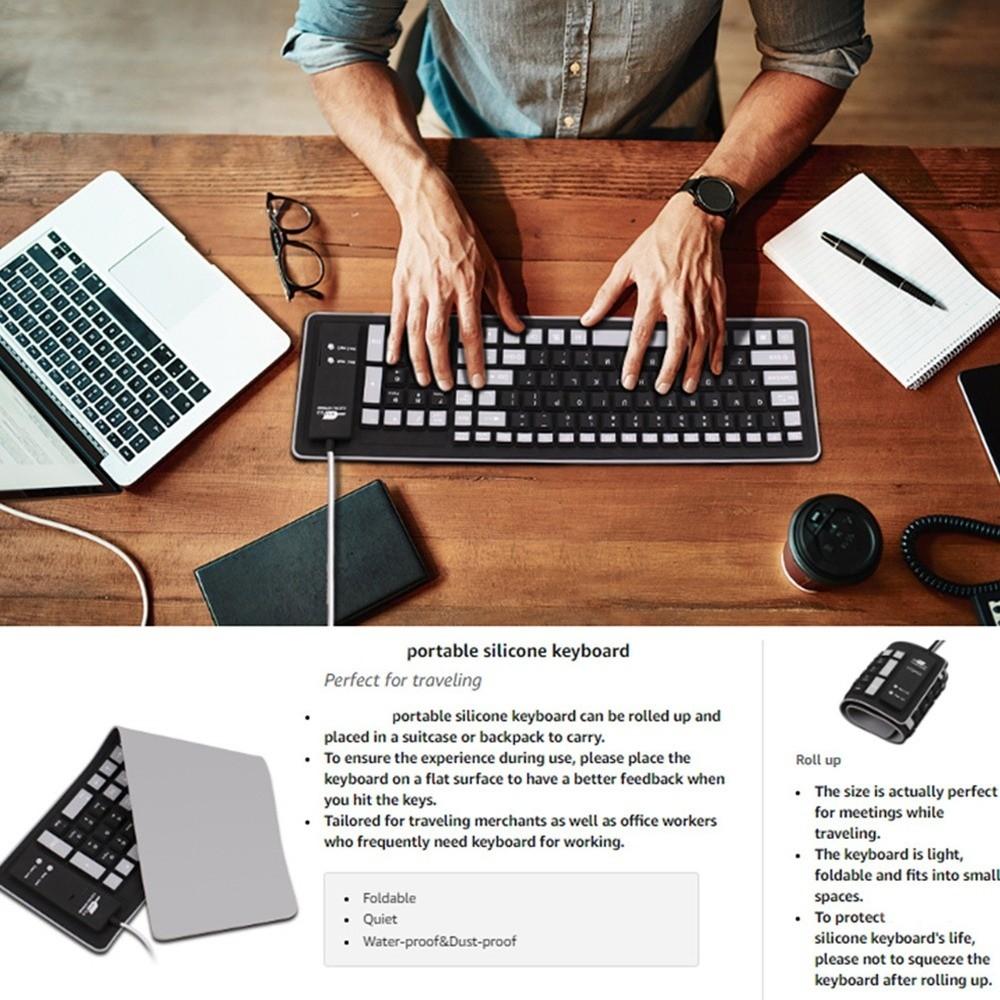 103 Keys Flexible Keyboard Soft Silicone Wired Keyboard USB Interface USB Keyboard  Home Use