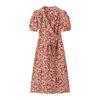 Summer New European and American Style French Niche Temperament V-neck Waist Thin Lace-up Short-sleeved Dress