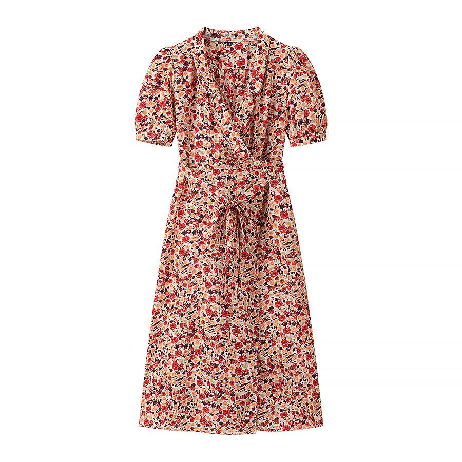 Summer New European and American Style French Niche Temperament V-neck Waist Thin Lace-up Short-sleeved Dress
