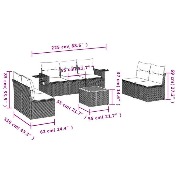 VidaXL Garden Lounge Set with Cushions 8 Pcs, Patio Sofas, Patio Furniture Set, Outdoor Furniture, Beige 3224519