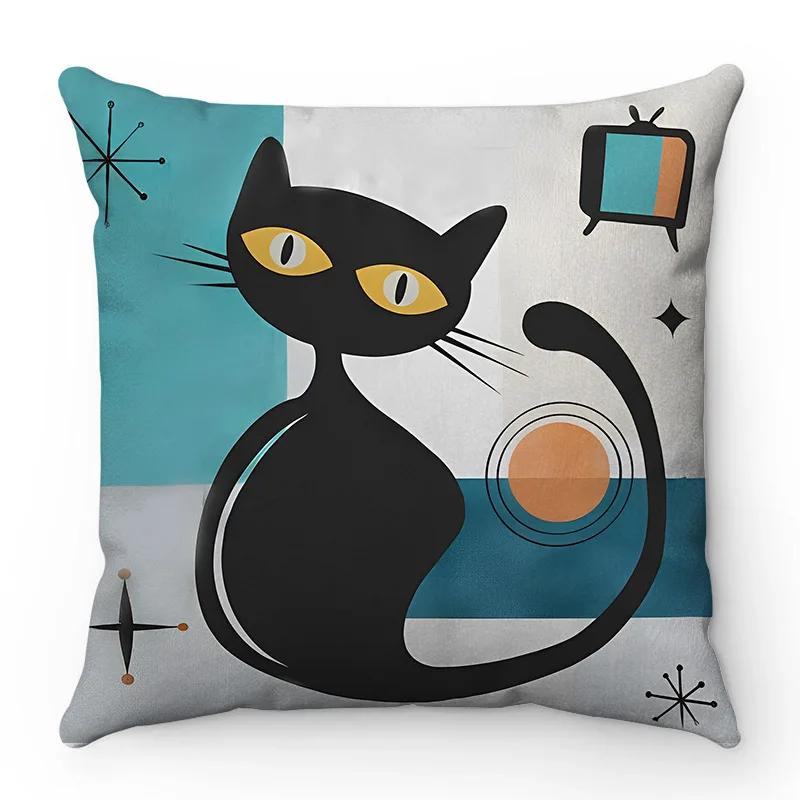 Cartoon Cat Pillow Cover 45x45cm Cute Black Cats Cushion Cover Home Decor Pillowcase Sofa Throw Pillow Case Animals Cushion Case