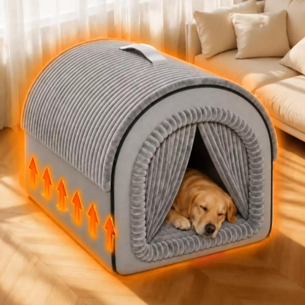 Enclosed Pet Bed with Curtain Flaps Detachable for Sleeping