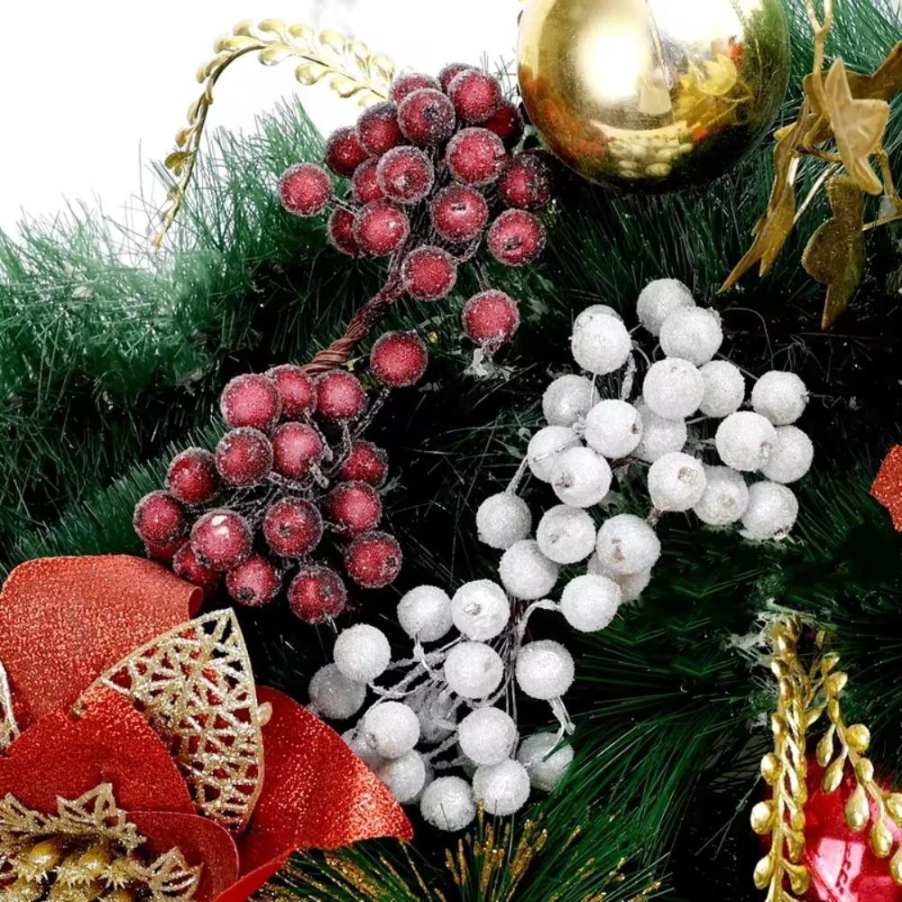 

5 Bundle Wire Flower Stem Frosted Artificial Berry Double Heads Mini Fake Fruit Party