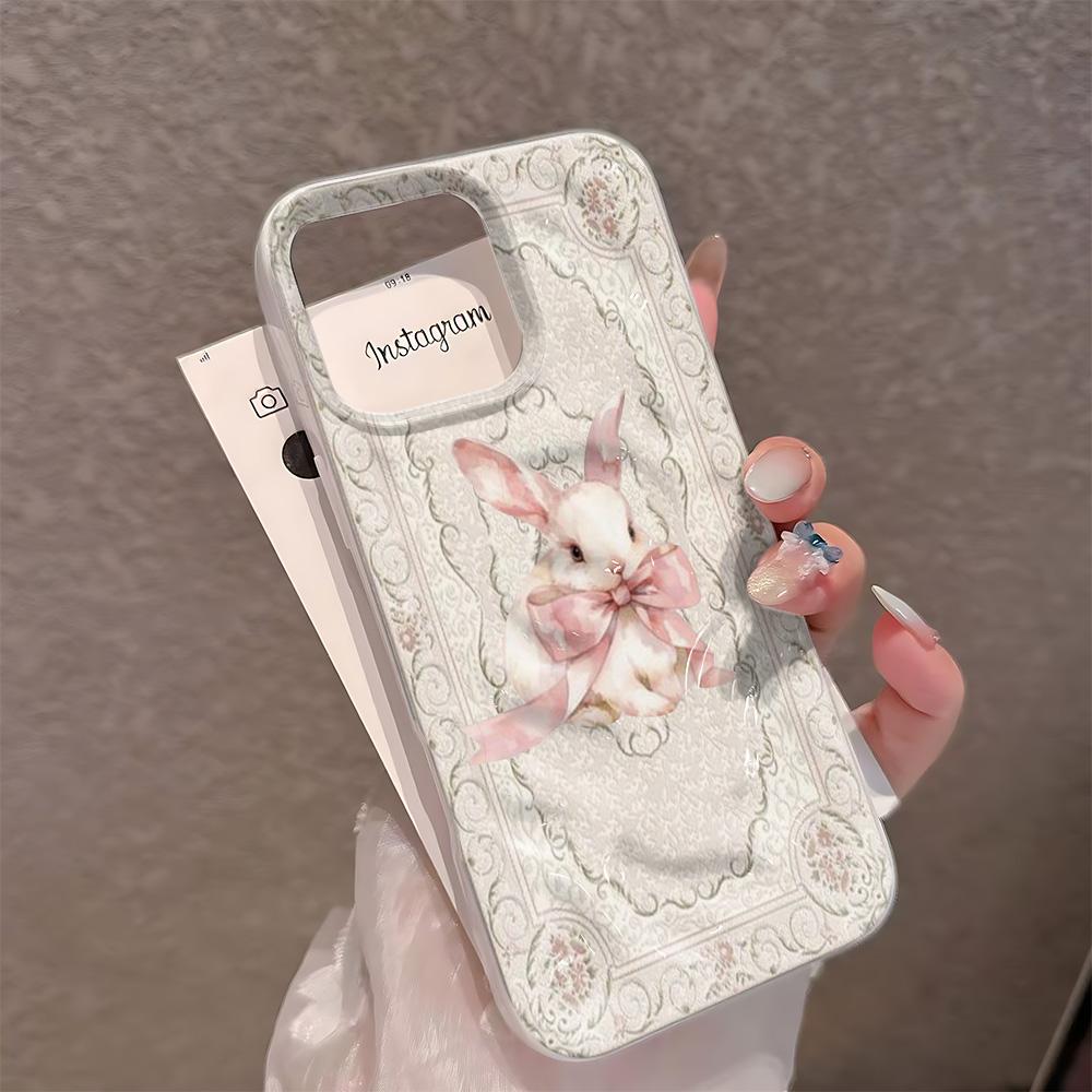 

French Retro Rabbit Phone Case For Iphone17Air17 16 15 14 Plus 13 12 11 Pro Max Coque Funda Large Lens Opening Phone Cover iphone 12 ProMax белый