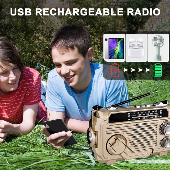 Solar Hand Crank Emergency Radio Rechargeable Waterproof Bluetooth-compatible Speaker AM/FM Solar Powered Radio