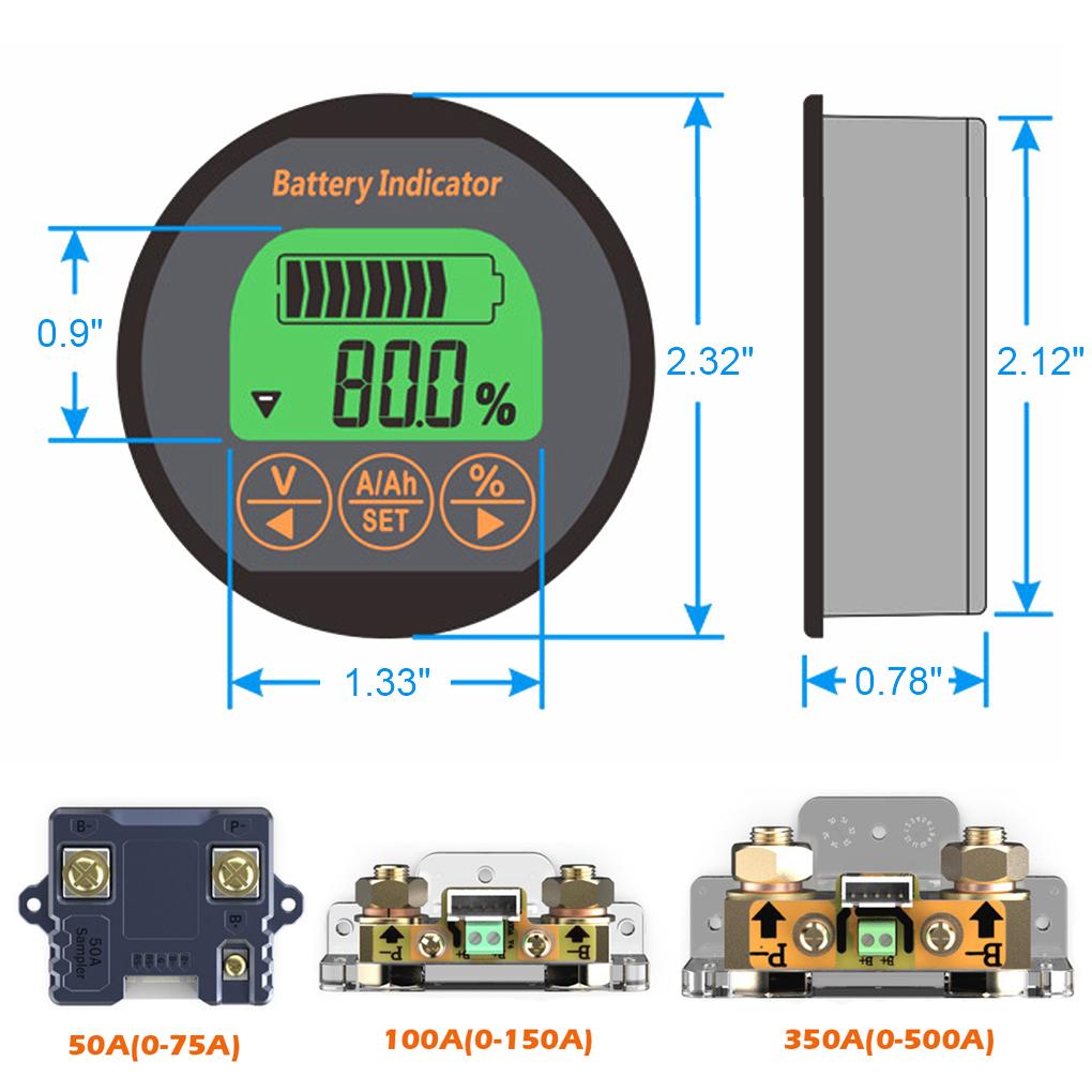 LCD Digital Battery Meter with Base Electric Bicycle Scooter Capacity Voltage Current Gauge Button Operation Type 3