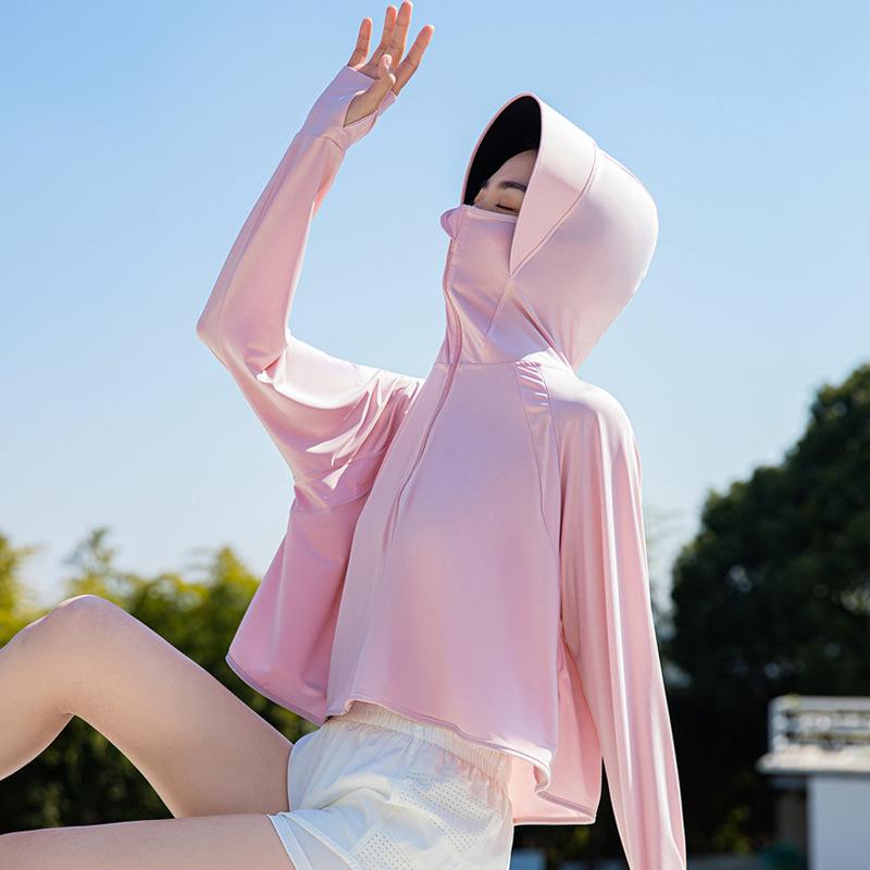 Women's UV Protection Ice Silk Cycling Shirt with Large Brim - Breathable, Casual, and Loose-Fit Summer Sun Protection Clothing.