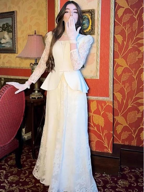 2025 Autumn Flare Sleeve Solid Color Evening Party Two-Piece Set