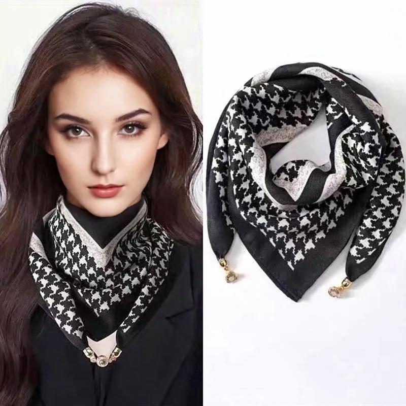 106x65cm Necklace Gift Silk Scarf Elegant Painted Pattern Versatile Neck Scarf Luxury Magnetic Closure French Style Multi-Color