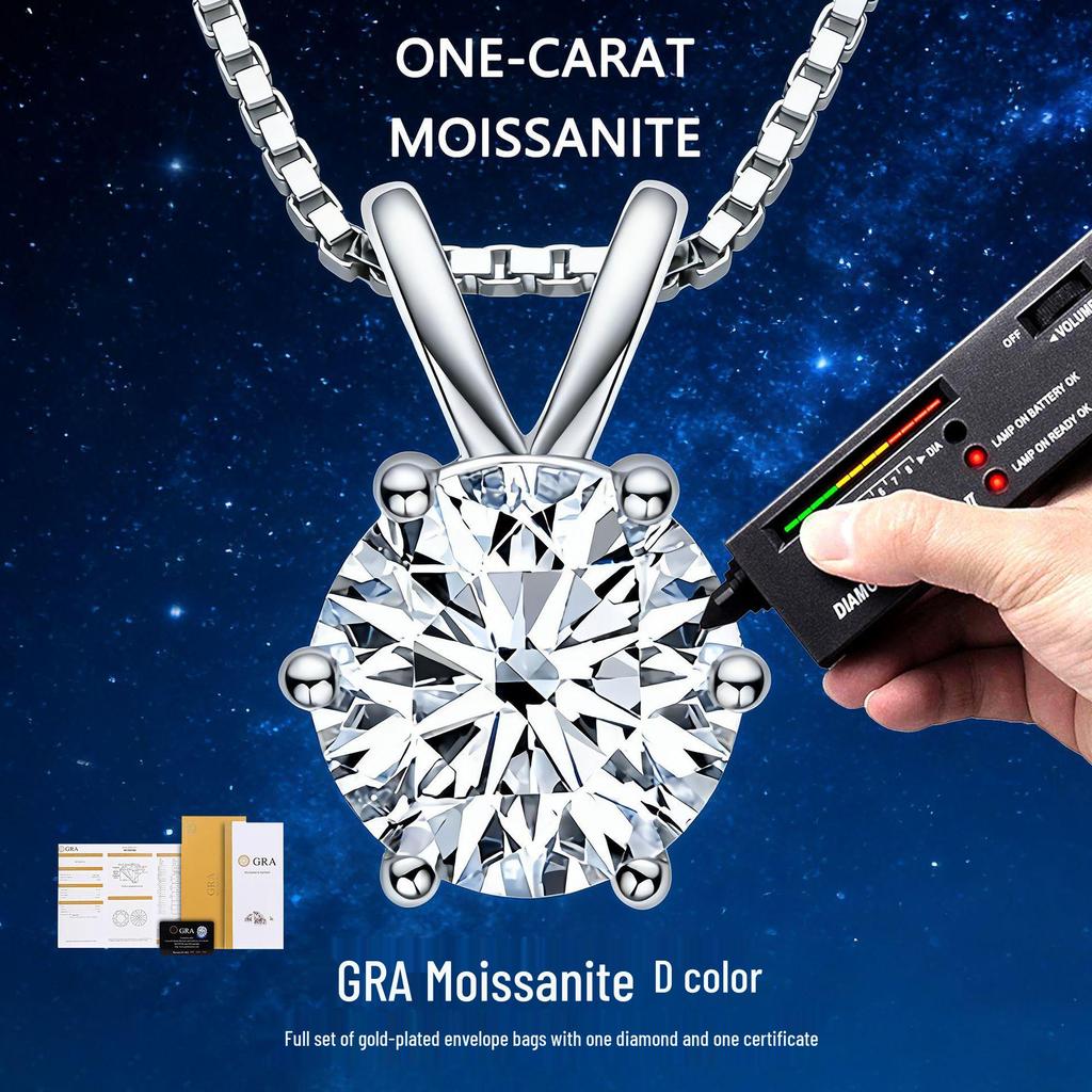 Collana a forma di orecchie di coniglio in Moissanite: Elegante Collana di Lusso con Pendente Rotondo da 1 Carato per Donna