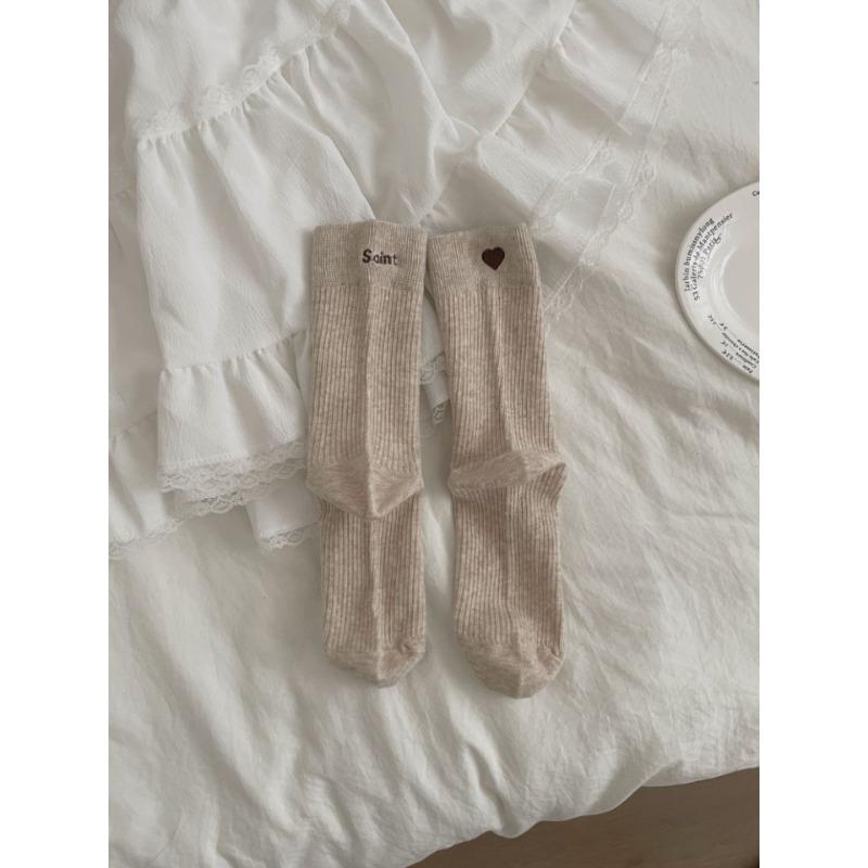 

Женские осенне-зимние носки с вышивкой букв AB на пятке и надписи Love, однотонные, модные, трубчатые, с отворотом 1 pair