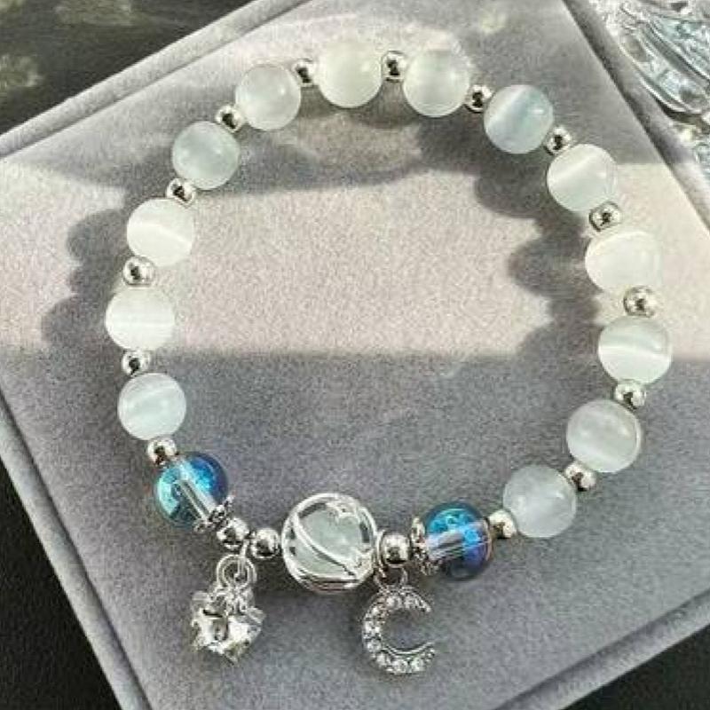 

Fashion Cat S Eye Stone Star Moon Crystal Beaded Bracelet For Women Party Jewelry Accessries Gifts белый