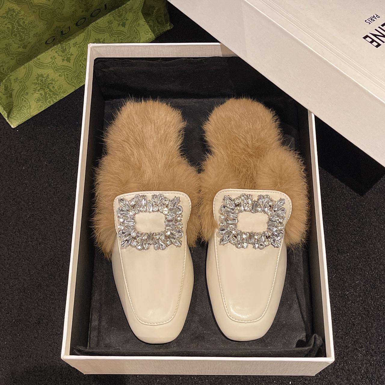 Женские тапочки Удобные Зимние Женские Уличные Флисовые Теплые Тапочки Низкие Женские Мюли Модные Домашние Повседневные Обувь 35 бежевый 2570₽