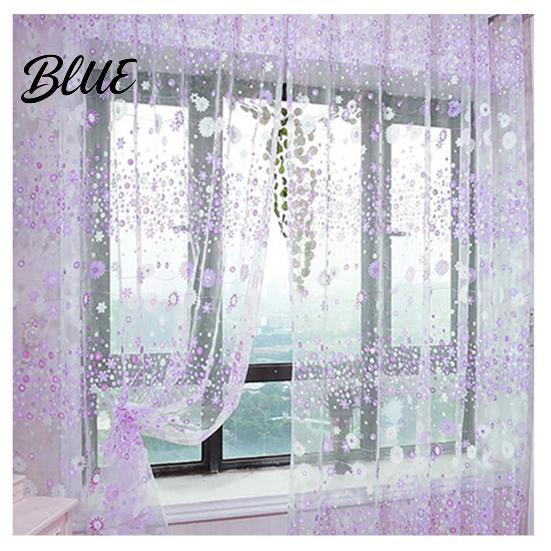 Voile Curtain Window for Home Decor Balcony Pattern Room Translucent Floral Valance Pastoral Office Cafe
