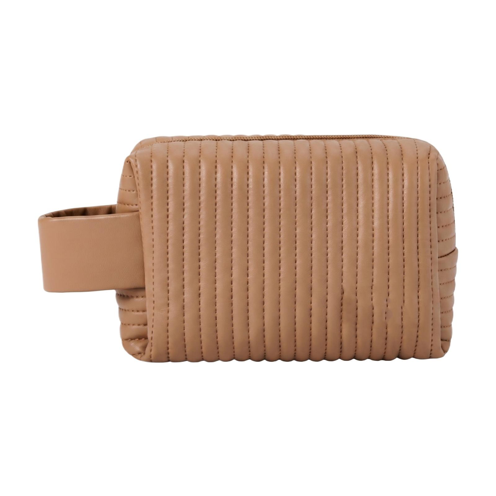 

Portable Travel Makeup Bag Quilted Handheld Cosmetic Pouch Organizer Zipper Closure Lightweight Toiletry Storage Case one size кавовий