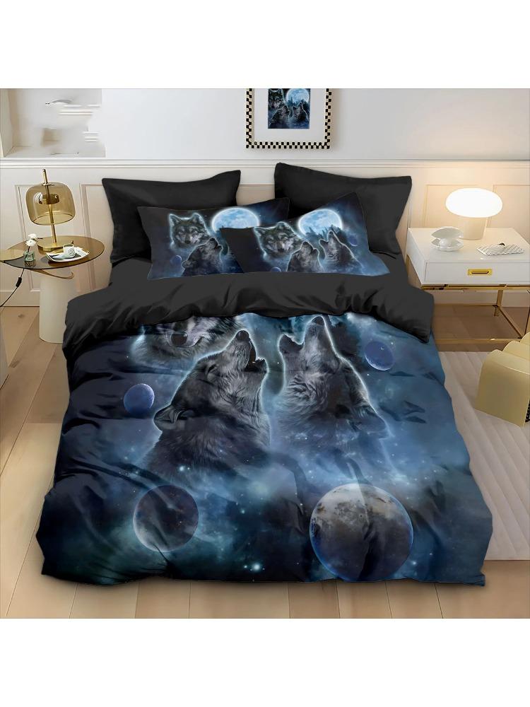 Quilt Cover 3D Printed Cartoon Wolf Duvet Comforter 100% Polyester Soft And Comfortable Night Sky Bedding Sheets Sets