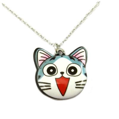 [P7475] - Designer Necklace 'Lilipoupettes' (cat) White Blue Pink - 20x20 Mm