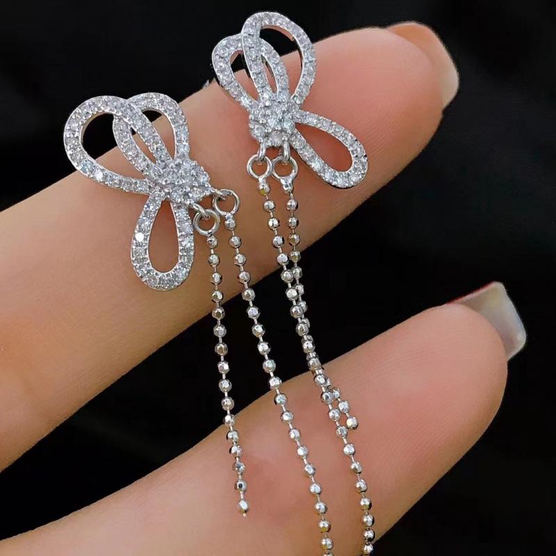 Elegant Rhinestone Bow Tassel Earrings for Women – Trendy Light Luxury Ear Ornaments
