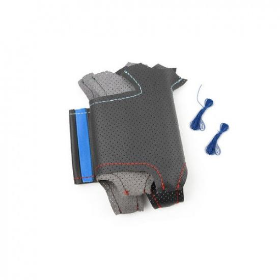 DIY Blue-strip Steering Wheel Leather Sewing Cover For BMW X5 E53 2004 2005 2006