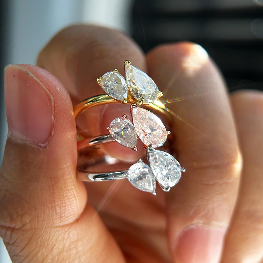 1.5cttw Double Pear Cut Moissanite Diamond Ring for Women Two Stone Toi Et Moi Wedding Bands 925 Silver Gold Plated Jewelry