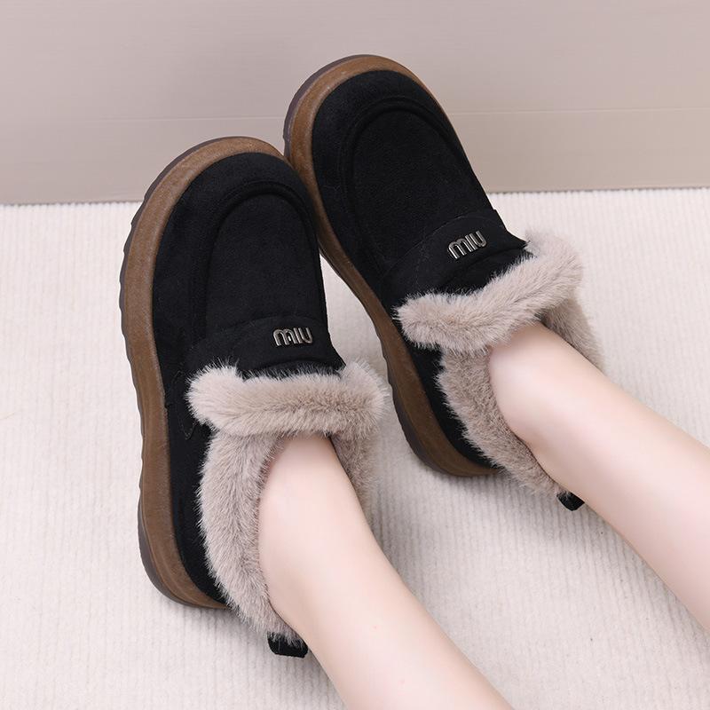 Cotton shoes women's velvet autumn and winter new snow boots Maillard women's cotton shoes round head flat bottom casual