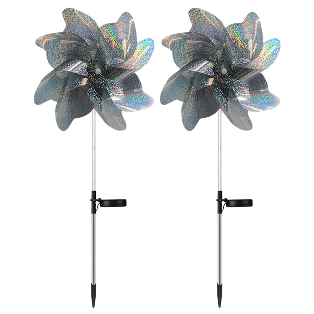 

LED Wind Spinning Decorative Light with Stake 2Pcs Pinwheel Lights IP65 Waterproof Last Up 8-10 Hours for Garden Courtyard Decor срібний