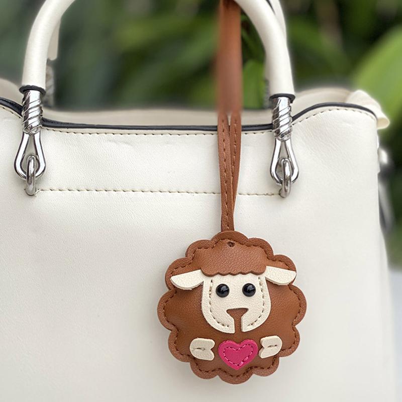 Lamb Keychain Pu Leather Animals Keyring Hanging Ornament Backpack Handbag Charm Gift For Men Women Korean Bag Charms