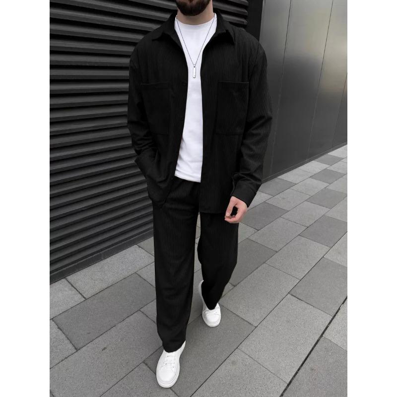 Spring and autumn 2025 new European and American men's corduroy long-sleeve jacket, fashion, casual and high-quality trousers