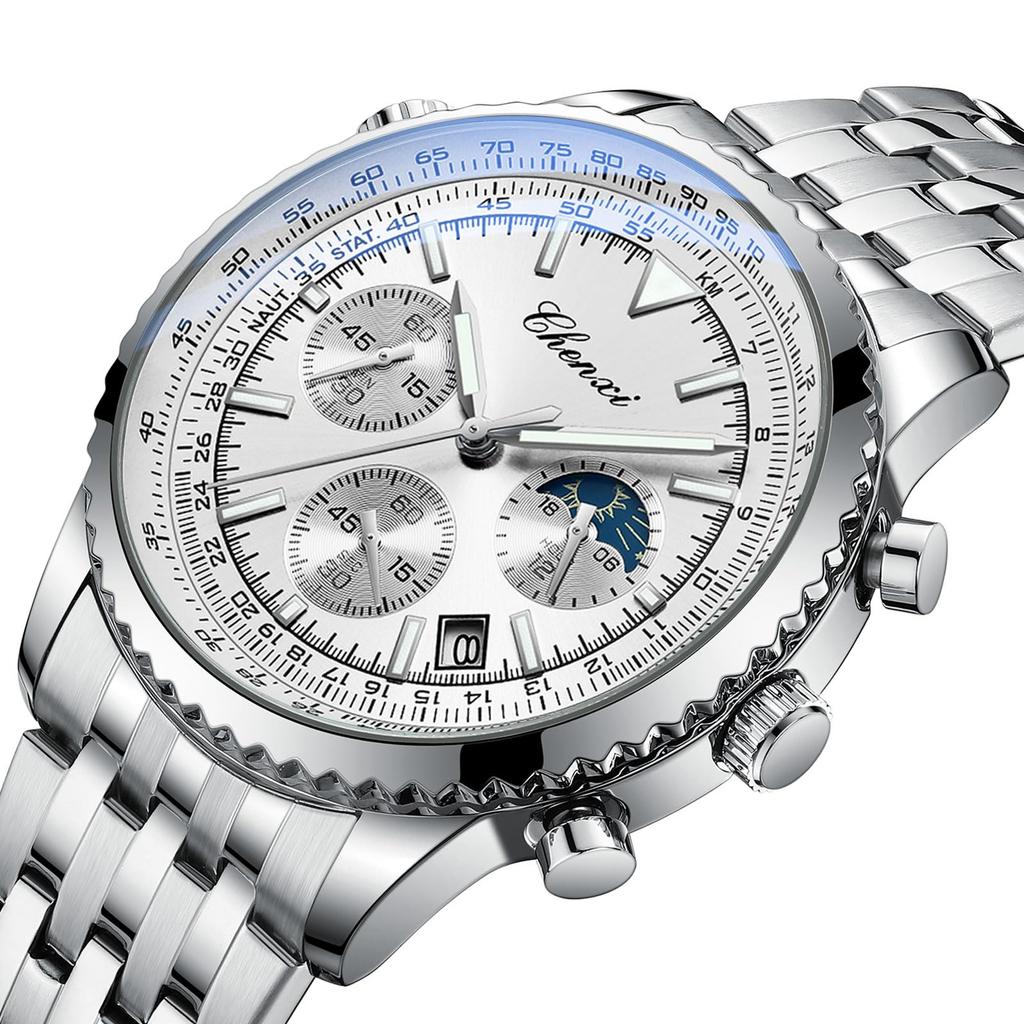 Stainless Steel Watch with Analog 3ATM Water Small Luminous Quartz Silver A Fashionable Accessory for and Boyfriends Men's Calendar, Display,