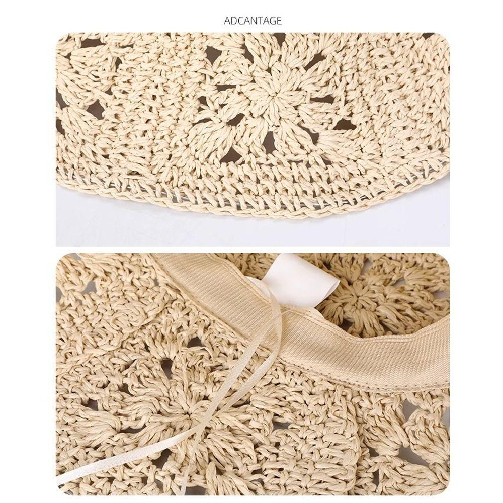 British Style UV Protection Sunscreen Straw Hats Breathable Foldable Bucket Cap Lightweight Beach Hats Vacation Accessory