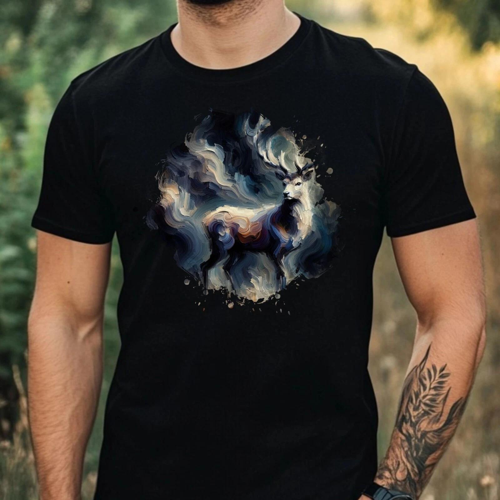 T-Shirt Herren Aquarell Hirsch Motiv Baumwolle Größe XS bis 5XL XXL