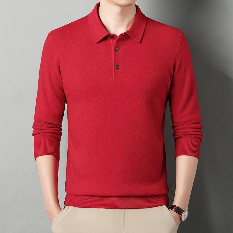 Herbst und Winter Herren Warmer Weicher Pullover Herren Business Revers Strickware Lässig Einfarbig Langarm Poloshirt Büro