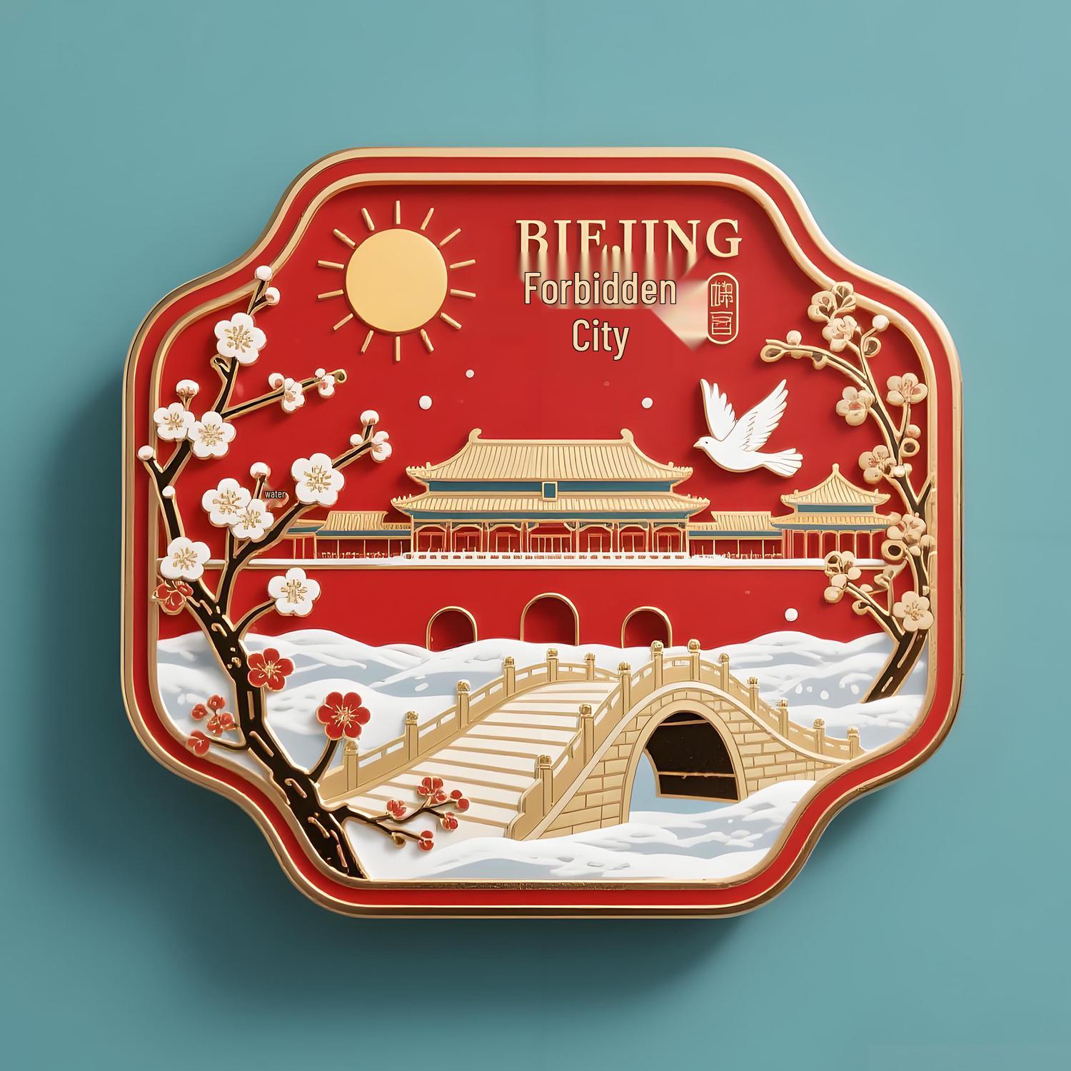 Металлический магнит на холодильник «Пекинская достопримечательность»: Тяньаньмэнь, Храм Неба, Птичье гнездо