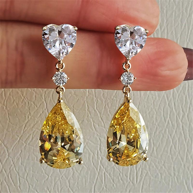 

Серьги-капли из стерлингового желтого грушевого кубического циркония, роскошные модные женские аксессуары для ушей для помолвки, свадебных украшений
