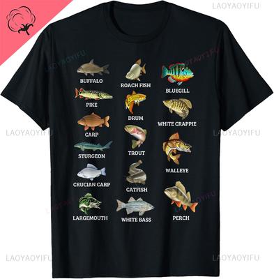 Types Of Freshwater Fish Species Fishing Fisherunisex Anglers Tshirt Cotton Unisexs Tshirts Casual Custom Tshirt Ropa Hombre