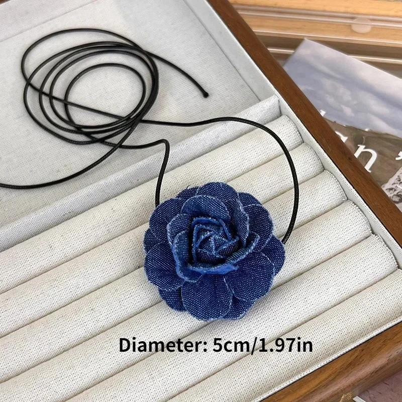 Collier ras du cou tendance avec pendentif en forme de fleur et de rose pour femme, chaîne de clavicule, en jean, réglable, corde cirée, style Y2K