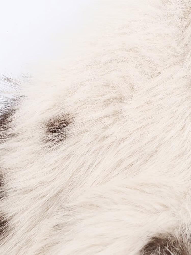 Women's Collar Long Sleeved Spotted Faux Fur Winter Coat