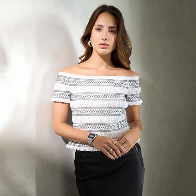 Virgio Damen Normale Länge Kurzarm Figurbetontes Off-Shoulder-Top