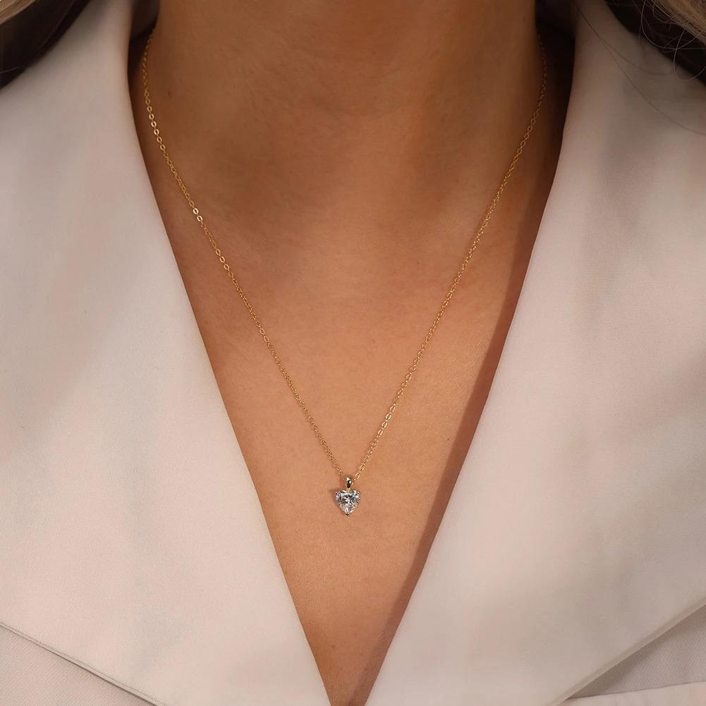 Rinntin Moissanite Diamond Heart Pendant 1-4CT 925 Sterling Silver Chain Necklace Party Choker Fine Jewelry Accessories SMON08