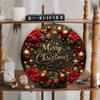 Cozy Christmas Wreath Metal Sign - 8" round festive home decor perfect for holiday celebrations