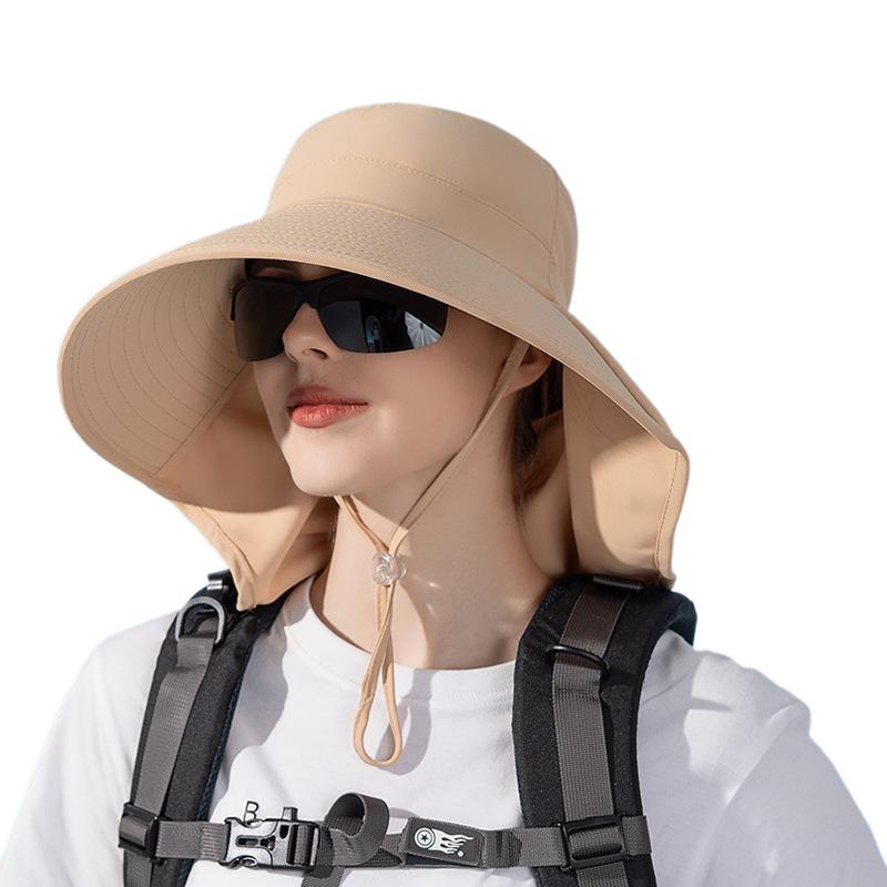 Big Eaves Shawl Sunscreen Hat European and American Bucket Hat Fashion Sun Hat Summer Outdoor Hat with Ponytail Hole Women