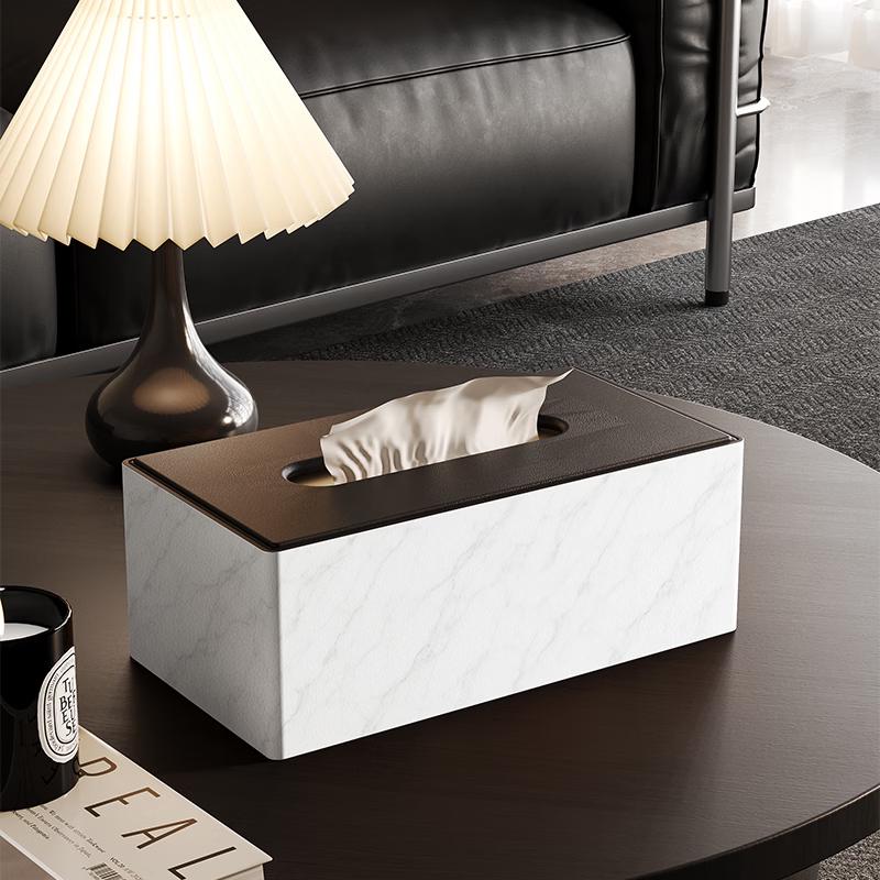 Marble Pattern Leather Tissue Box
