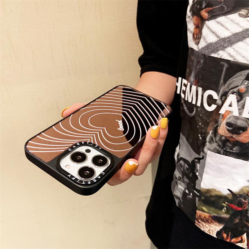 Ins Korea Cute Pink Love Heart Graffiti Mirror Phone Case For iPhone 13 12 11 Pro Max X Xs Max Xr 7 8 Puls Luxury Hard Cover